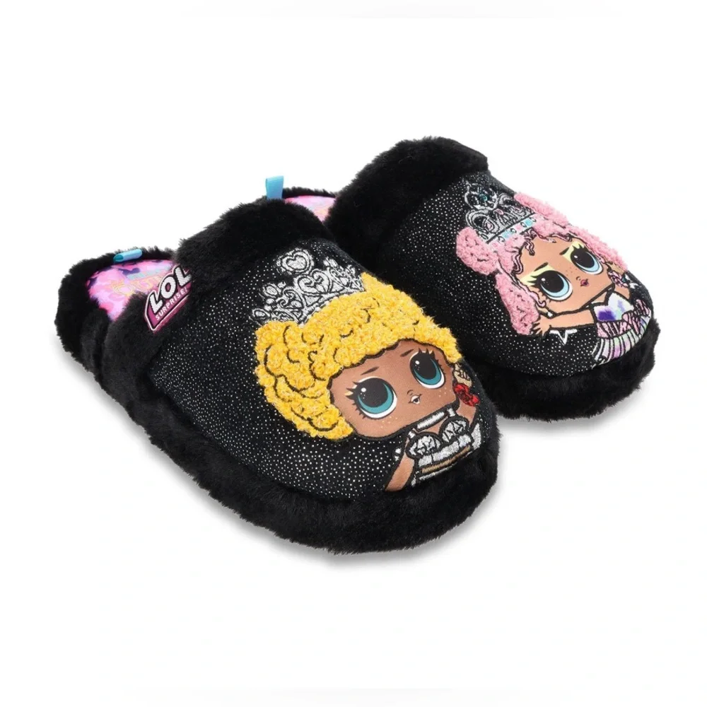 L.O.L. Surprise!‎ Little Girl’s black plush sequin slippers size 6 brand new